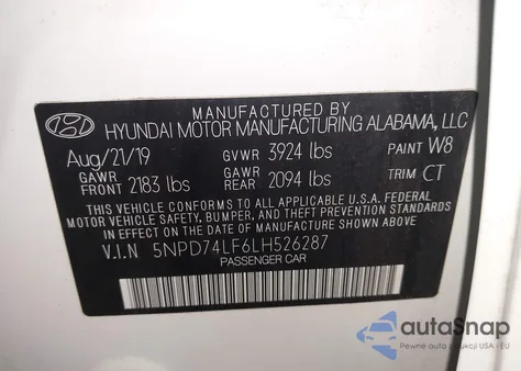 2020 Hyundai Elantra Se from USA, damaged, VIN 5NPD74LF6LH526287